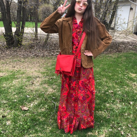 Vintage 60's 70's Nu-Mode boutique red Paisley Maxi dress - Picture 12 of 12